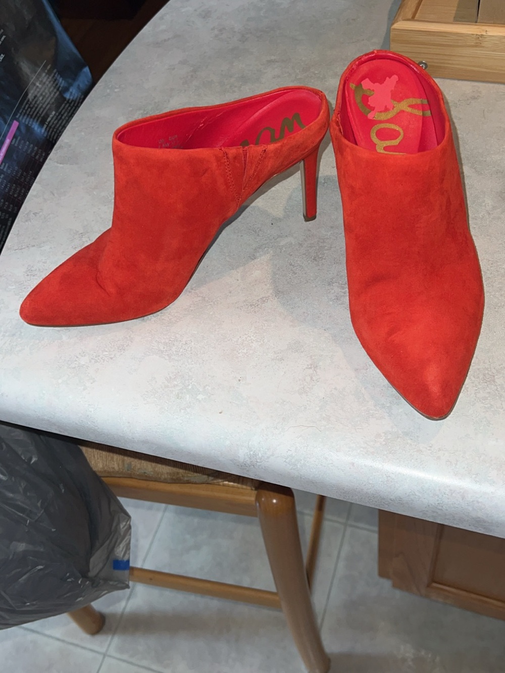 Sam Edelman Red Suede Slides With Heels Sz 7 ½